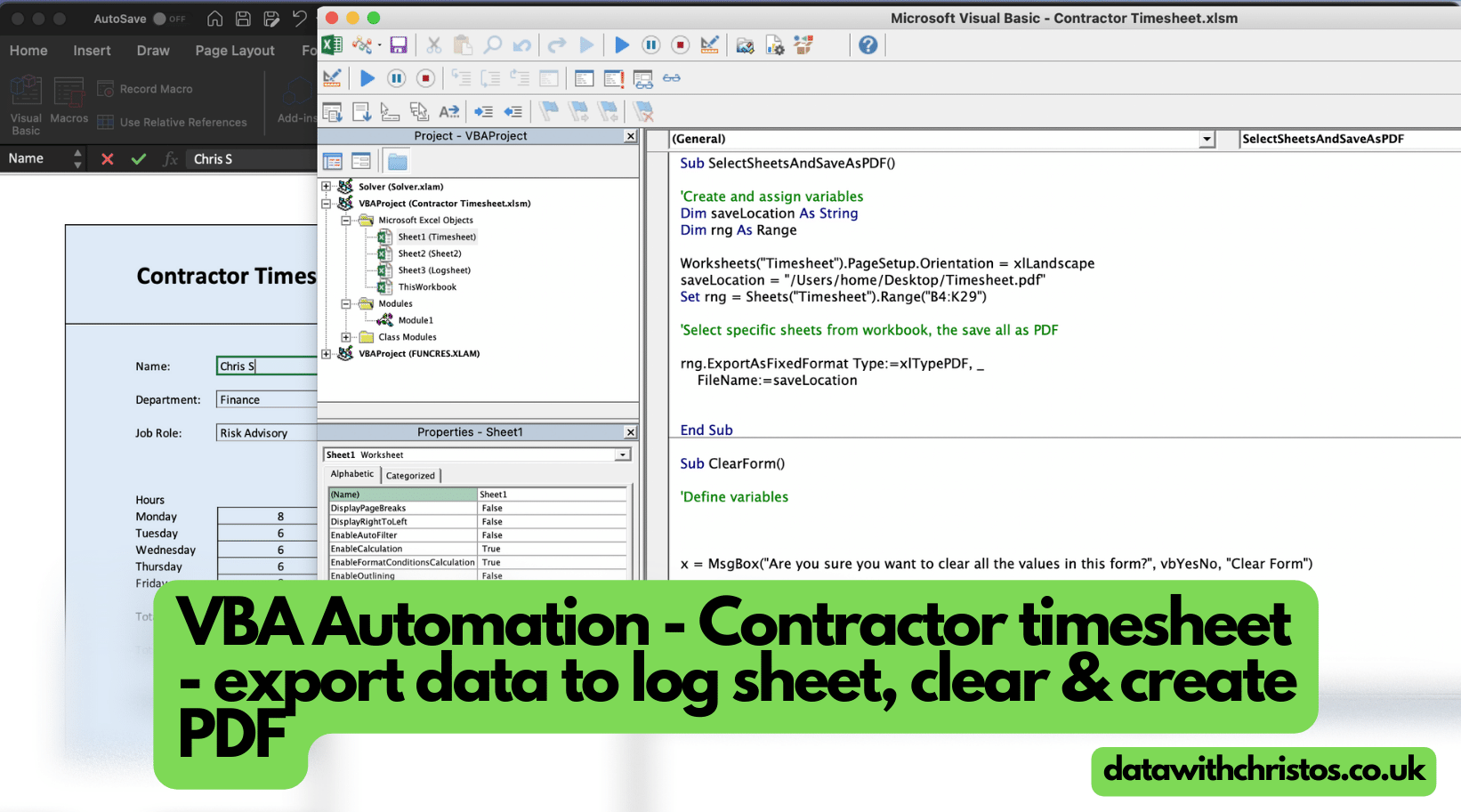 [VBA] Export Data to log sheet, clear & create PDF